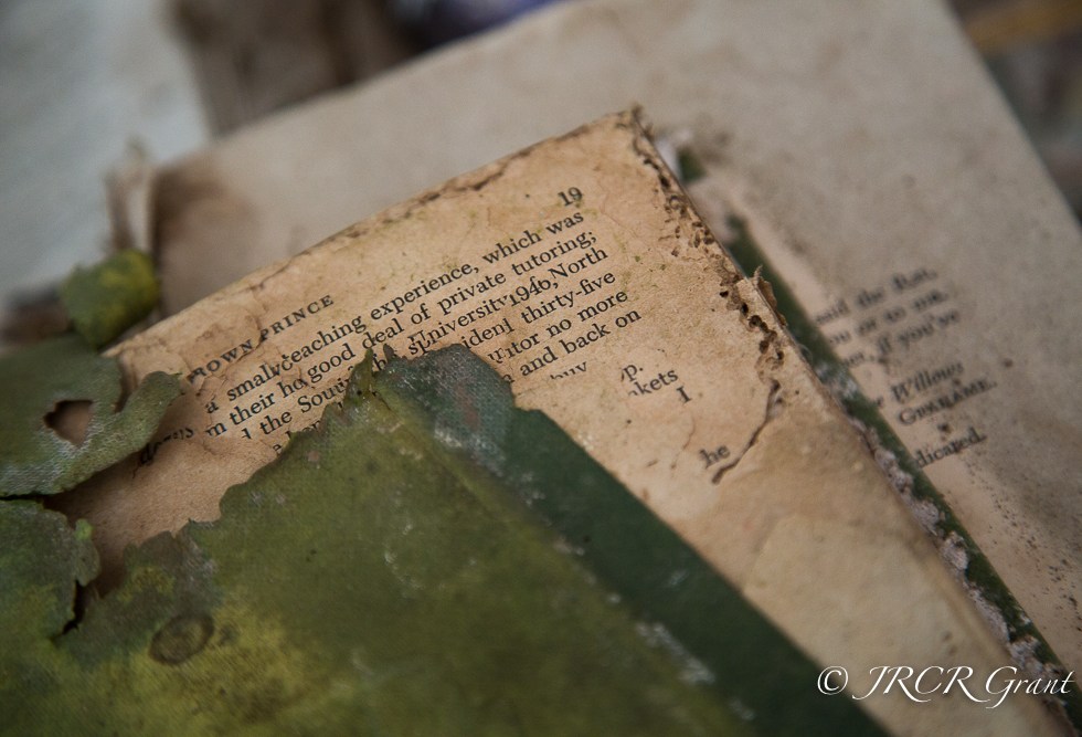 An old book, green cover coming off, found in an abandoned house in Ireland.