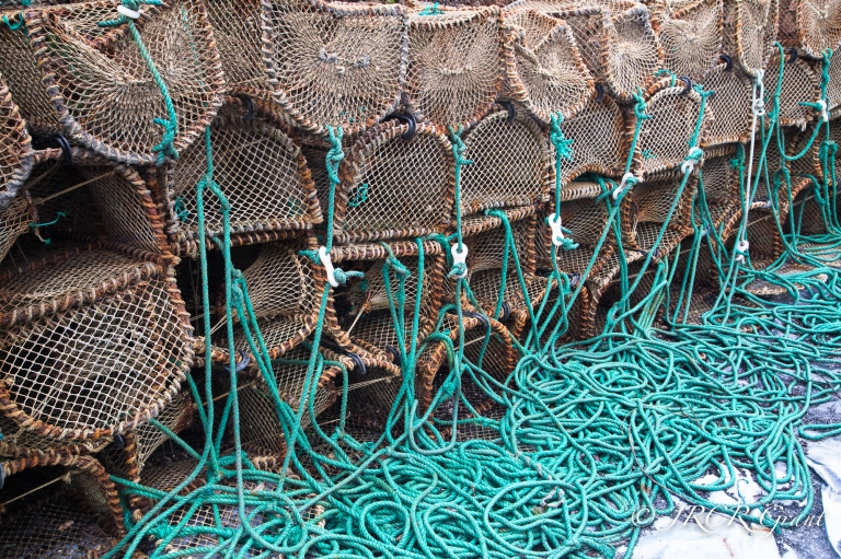 Lobster pots with lines hanging down