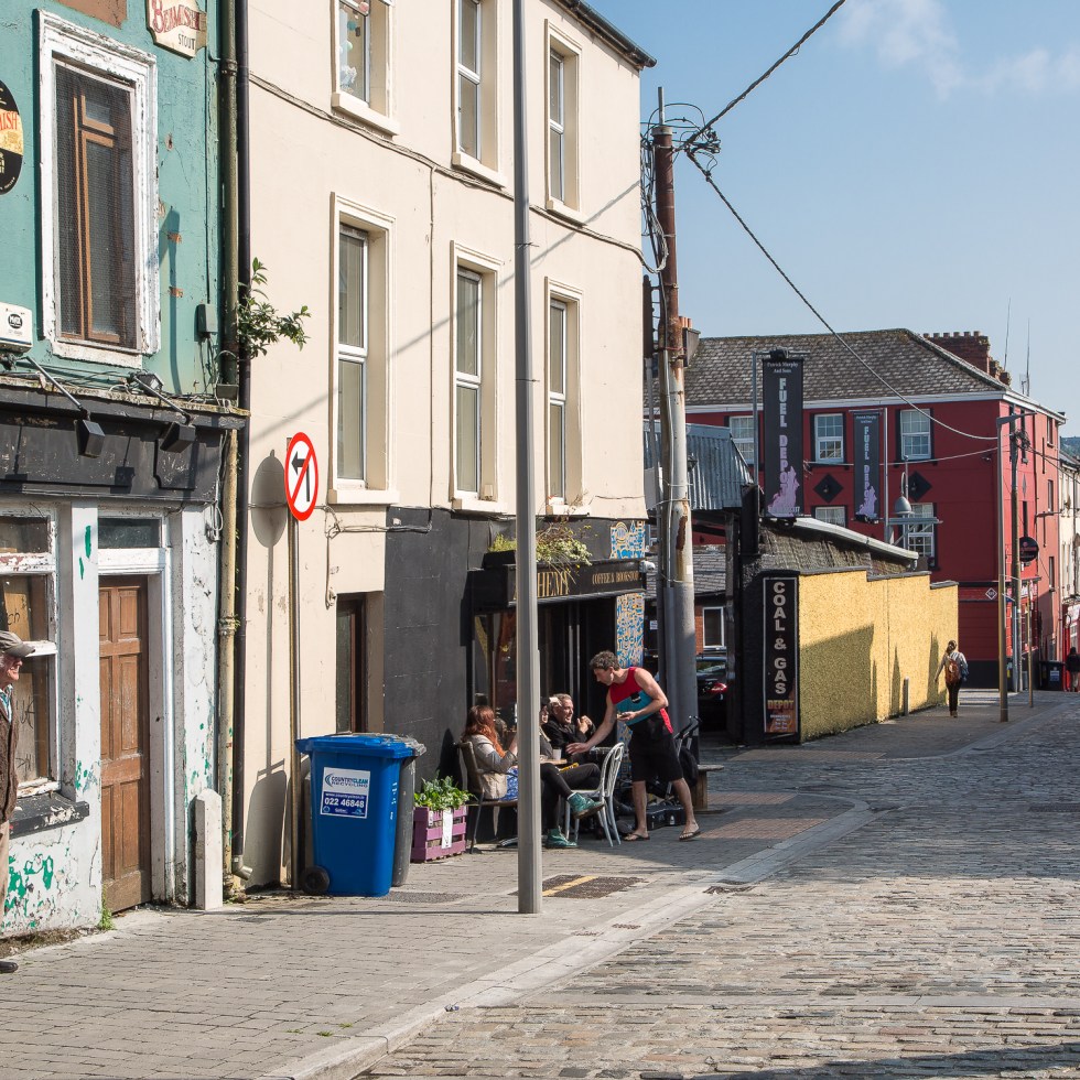 the cobbles of Barrack street plunge down to Cork City centre