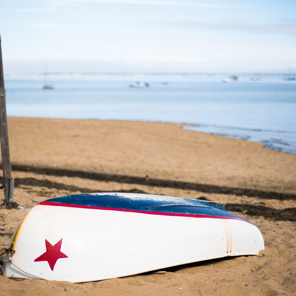 An upturned boat on the shore at Provincetown, Cape Cod, Massachusetts