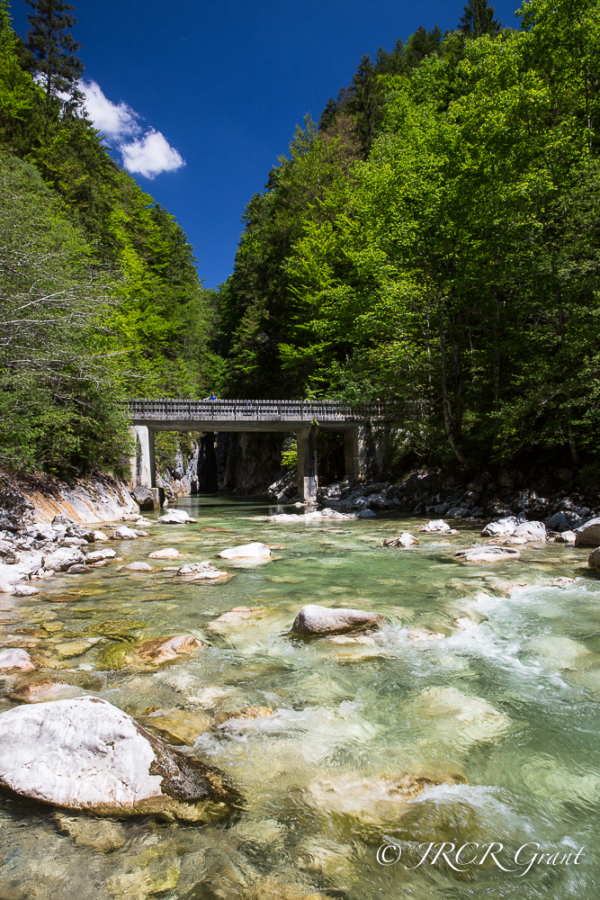 Waters of the Brandenberger Ache River tumble over pebbles as it leaves the mighty Kaiserklamm