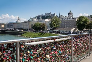 Padlocks on a bridge in the middle of Salzburg