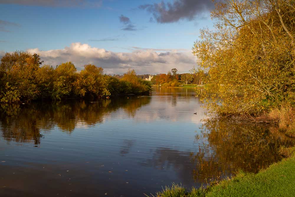 Looking up the River Tweed at Floors Castle from Kelso, Scotland