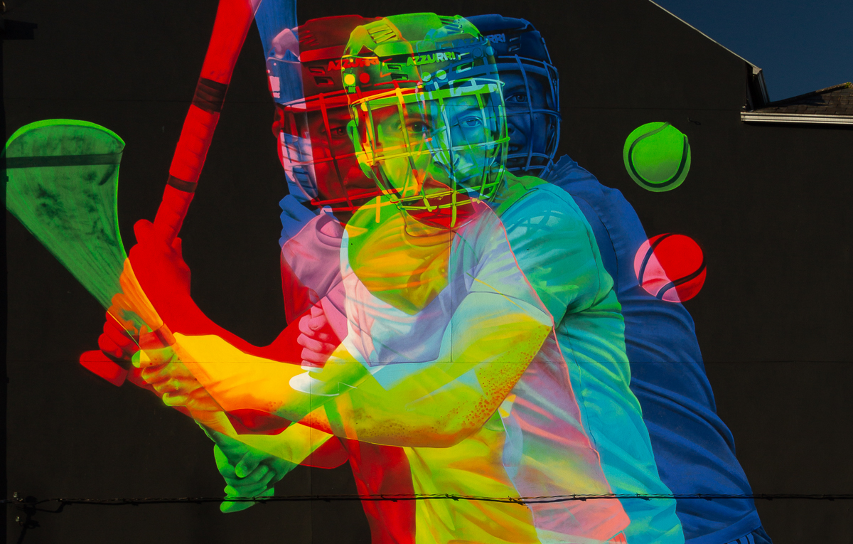 Colourful mural of hurler