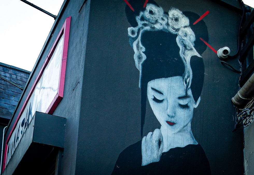 A Geisha Girl mural on the side of the Japanese restaurant Miyazaki, Cork City