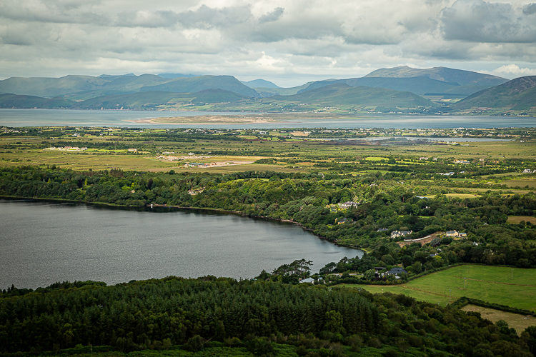 looking in a northerly direction with the eastern tip of Lough Carragh in the foreground and Inch strand and the Dingle Peninsula in the background