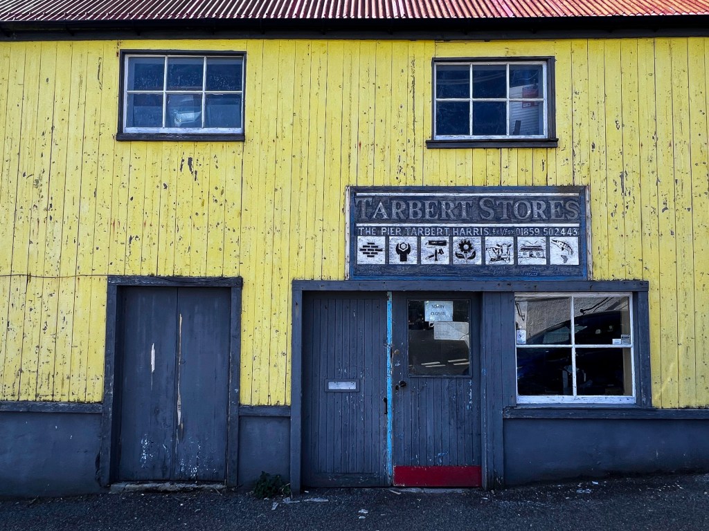 Tarbert stores frontage, closed but still providing colour